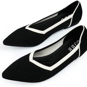 JBB Women's Flats Pointed Toe Ballet Shoes Knit Low Wedge Slip On Walking Shoes